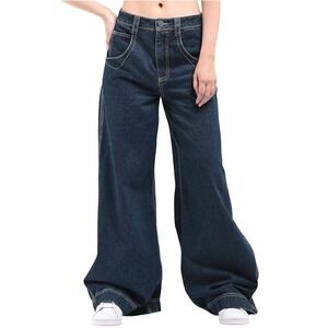 A.LAB Digital Raver Turntable Dark Wash Wide Leg Puddle Blue Jeans Mid rise sz 6